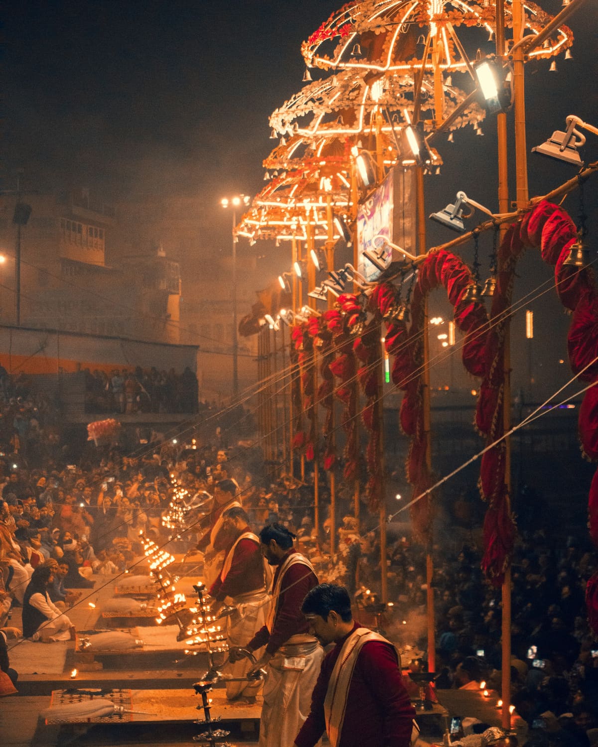 Varanasi ghats during Ganga Aarti, explored with a self-guided audio tour