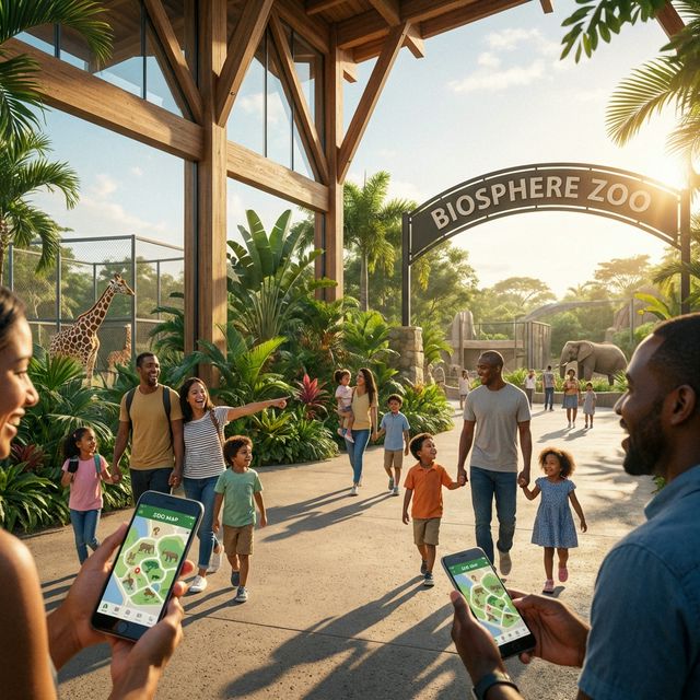 Families entering a zoo using Gamana for personalized self-guided tours for Zoos